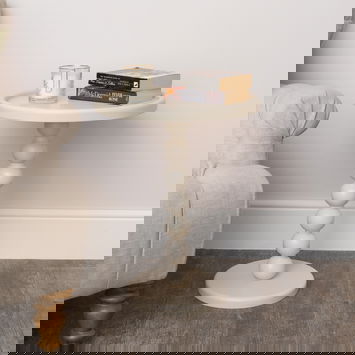 Taupe Painted Round Wooden Bobble Side Table - 45cm x 56.5cm