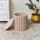 Taupe Wooden Fluted Storage Stool / Side Table