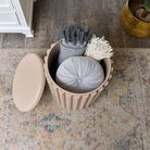 Taupe Wooden Fluted Storage Stool / Side Table