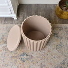 Taupe Wooden Fluted Storage Stool / Side Table