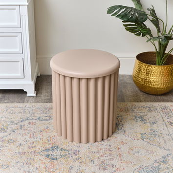 Taupe Wooden Fluted Storage Stool / Side Table