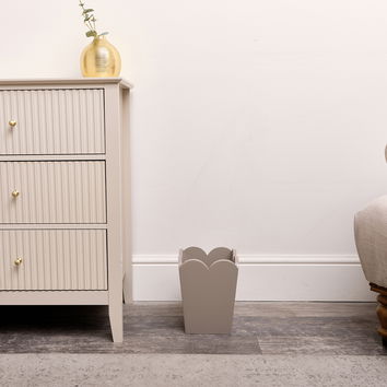 Taupe Wooden Scalloped Edge Waste Paper Bin 