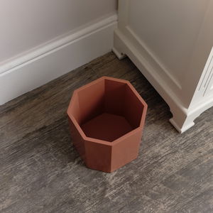Terracotta Pink Wooden Octagonal Edge Waste Paper Bin