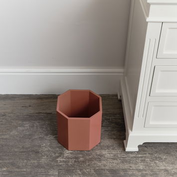 Terracotta Pink Wooden Octagonal Edge Waste Paper Bin