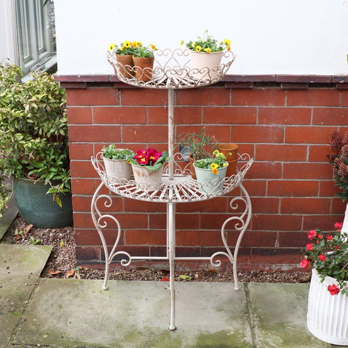 Large Distressed Vintage Stone Metal Two Tier Plant Stand 100cm