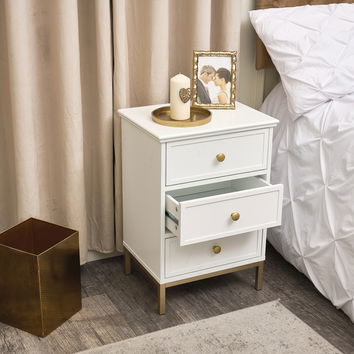 Three Drawer Bedside Table - Aisby White Range