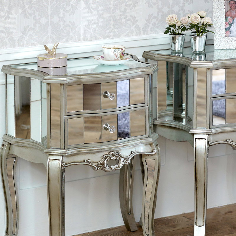 Pair of Mirrored Bedside Tables Tiffany Range Melody Maison