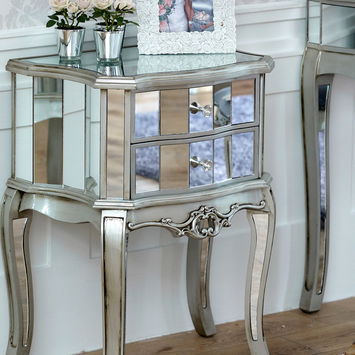 Tiffany Range - Mirrored 2 drawer bedside table