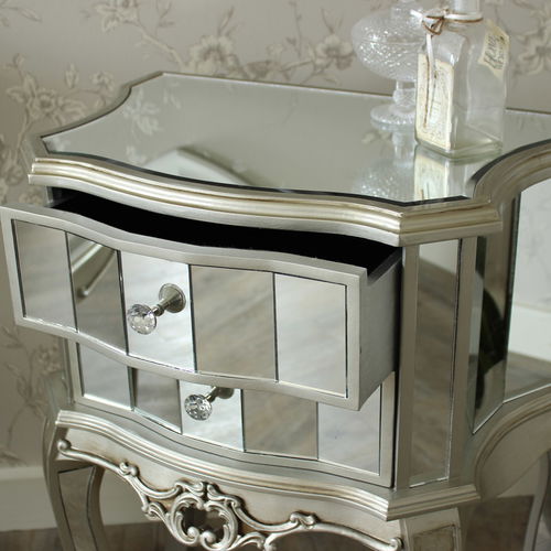 Mirrored 2 Drawer Bedside Lamp Table - Tiffany Range