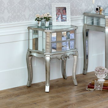 Tiffany Range - Mirrored 2 drawer bedside table