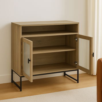 Two Door Reeded Glass Cabinet - Hesley Nordic Wood Range