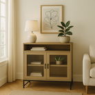 Two Door Reeded Glass Cabinet - Hesley Nordic Wood Range