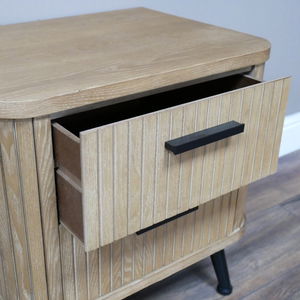Two Drawer Natural Wooden Textured Bedside Table
