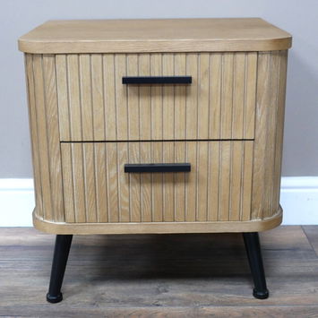 Two Drawer Natural Wooden Textured Bedside Table