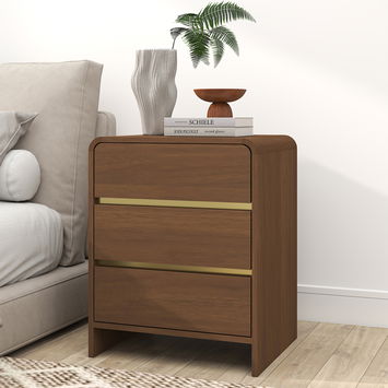 Walnut Brown Chest of Drawers and Pair of 3 Drawer Bedside Tables - Meridian Walnut Brown Range