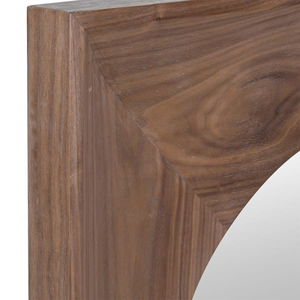 Walnut Wooden Square Framed Round Wall Mirror - 115cm