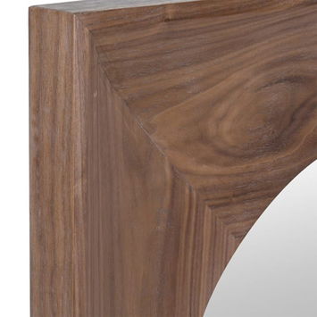 Walnut Wooden Square Framed Round Wall Mirror - 115cm