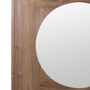 Walnut Wooden Square Framed Round Wall Mirror - 115cm