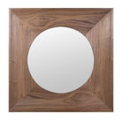 Walnut Wooden Square Framed Round Wall Mirror - 115cm