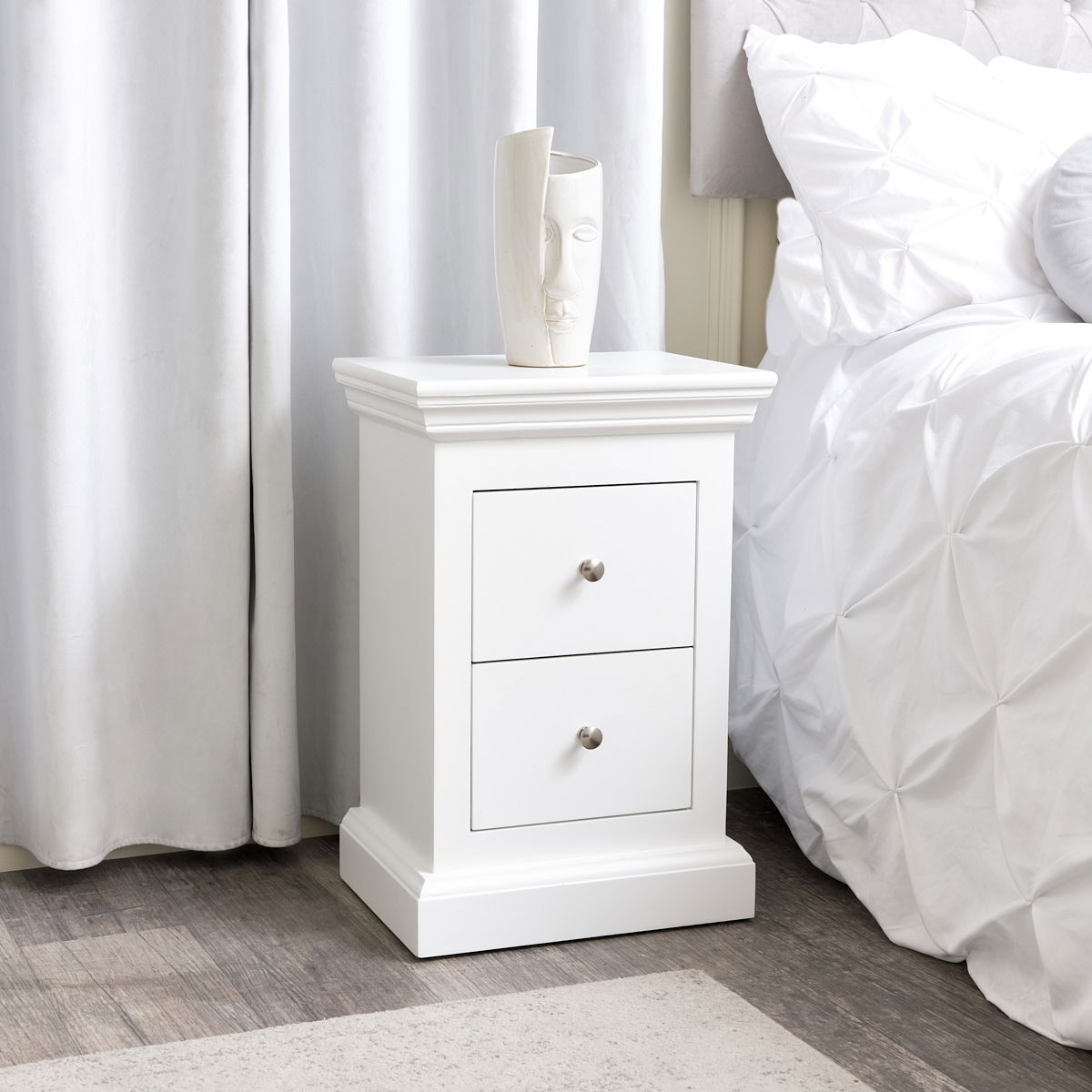 White 2 Drawer Bedside Table Slimline Haxey White Range Melody Maison