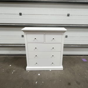 White 5 Drawer Chest of Drawers - Slimline Haxey White Range - Damaged Second