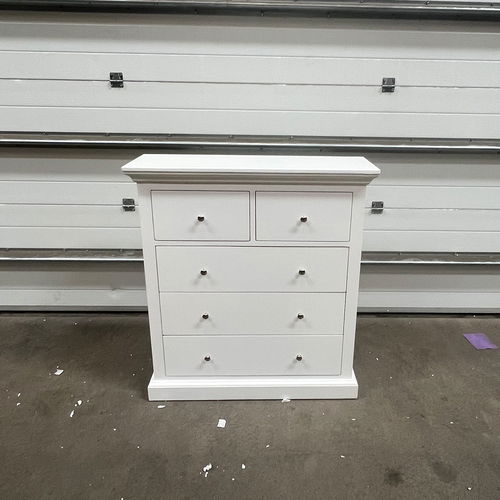 White 5 Drawer Chest of Drawers - Slimline Haxey White Range - Damaged Second