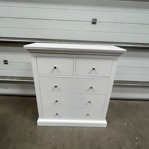White 5 Drawer Chest of Drawers - Slimline Haxey White Range - Damaged Second