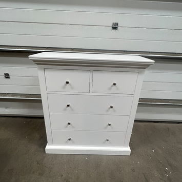 White 5 Drawer Chest of Drawers - Slimline Haxey White Range