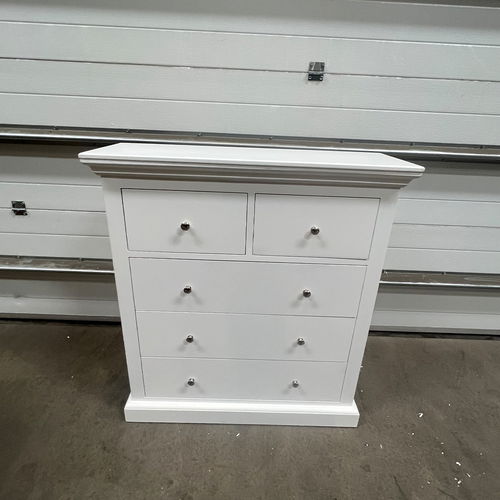 White 5 Drawer Chest of Drawers - Slimline Haxey White Range - Damaged Second