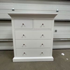 White 5 Drawer Chest of Drawers - Slimline Haxey White Range - Damaged Seconds