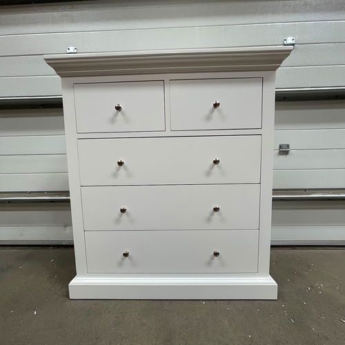 White 5 Drawer Chest of Drawers - Slimline Haxey White Range - Damaged Seconds