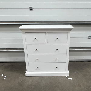 White 5 Drawer Chest of Drawers - Slimline Haxey White Range - Damaged Seconds