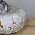 White and Orange Leaf Pattern Pumpkin Ornament