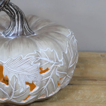 White and Orange Leaf Pattern Pumpkin Ornament