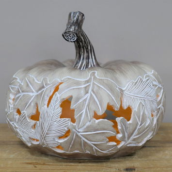 White and Orange Leaf Pattern Pumpkin Ornament