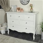 White Bedroom Furniture Large Chest of Drawers, Dressing Table Set & Pair of Bedside Tables - Victoria Range