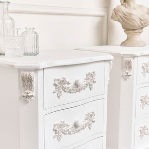 Pair of Antique White 3 Drawer Bedside Tables - Pays Blanc Range