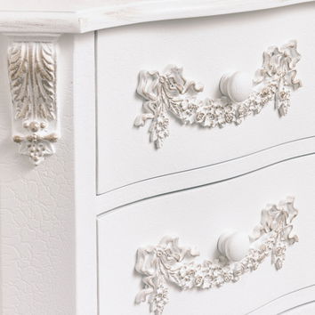 White bedroom furniture, Pair of Antique White 3 Drawer Bedside Table - Pays Blanc Range