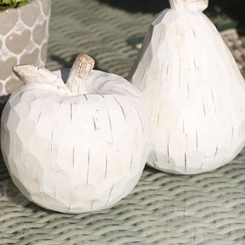 White Distressed Apple & Pear Ornamental Set