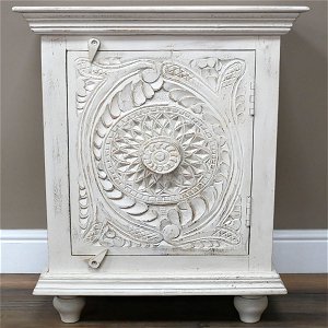 White Distressed Bedside Cabinet