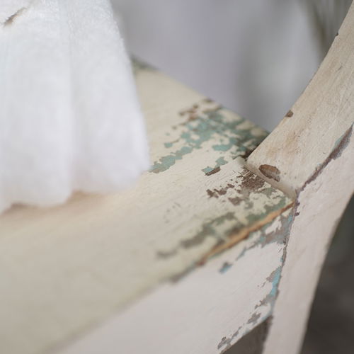 White Distressed Vintage Wooden Stool