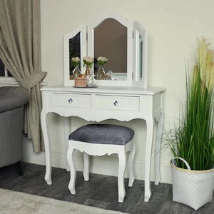 White Dressing Table, Mirror, Stool & Pair Bedside Tables - Victoria Range