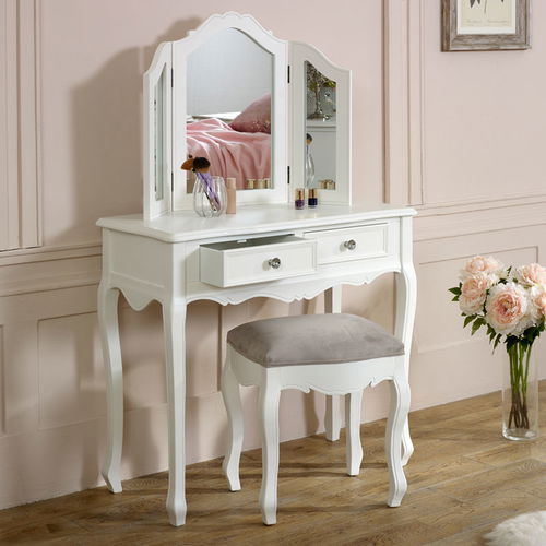 White Dressing Table, Mirror, Stool Set - Victoria Range