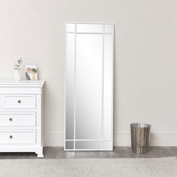 White Framed Art Deco Wall / Leaner Mirror 142 cm x 54 cm