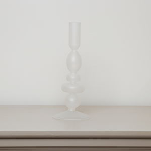 White Frosted Glass Candle Holder - 20.5cm