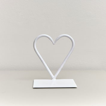 White Love Heart Shaped Candle Holder Stand - 15.5cm