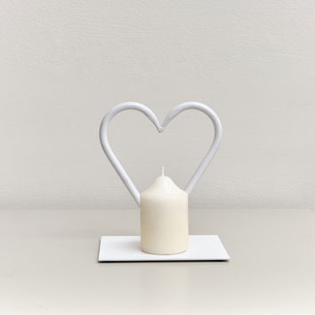 White Love Heart Shaped Candle Holder Stand - 15.5cm