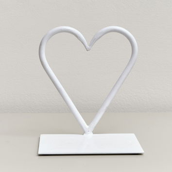 White Love Heart Shaped Candle Holder Stand - 15.5cm