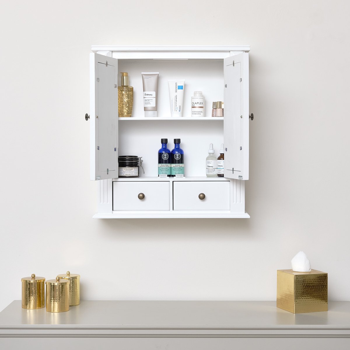 White Mirrored Bathroom Wall Cabinet
