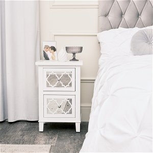 White Mirrored Lattice Bedside Table - Sabrina White Range